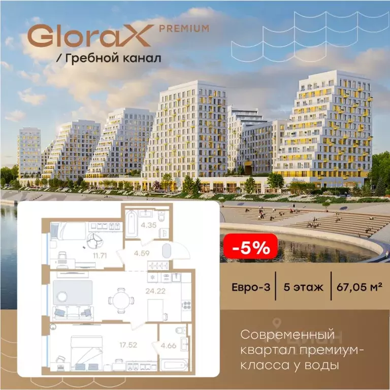 2-к кв. Нижегородская область, Нижний Новгород Глоракс Премиум Гребной ... - Фото 1