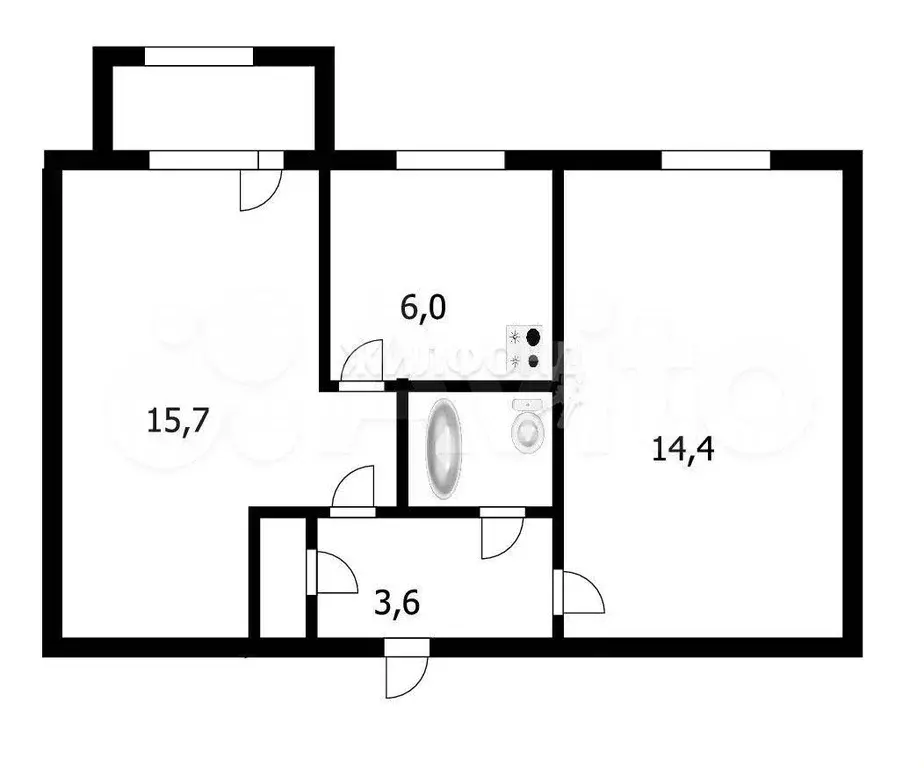 2-к. квартира, 43,3 м, 4/5 эт. - Фото 0