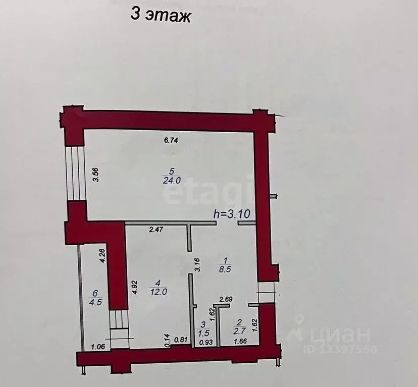 1-к кв. Тверская область, Тверь Краснофлотская наб., 17 (54.0 м) - Фото 2