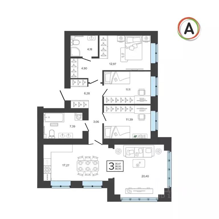 3-к кв. Брянская область, Брянск Советская ул., 122 (98.95 м) - Фото 0