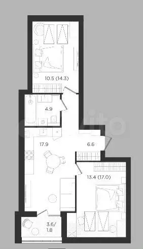 2-к. квартира, 55,1 м, 4/4 эт. - Фото 0