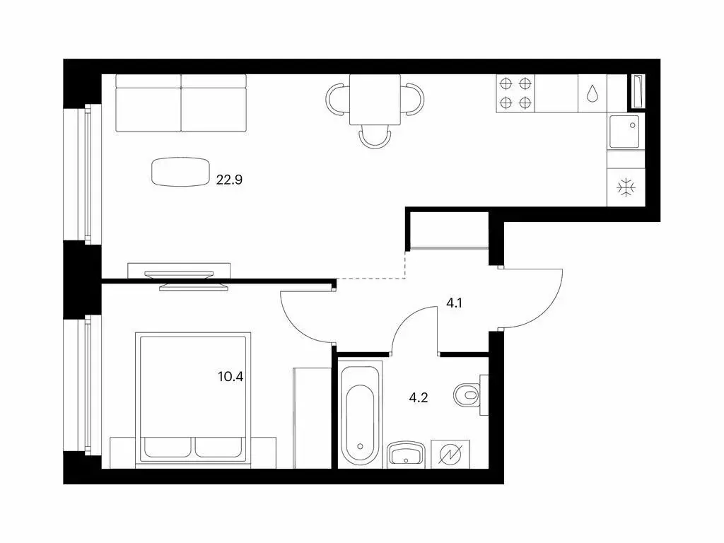 1-комнатная квартира: Казань, ЖК Сиберово, 2 (41.6 м) - Фото 1