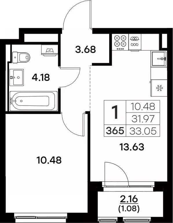 1-к кв. Владимирская область, Владимир  (33.05 м) - Фото 0
