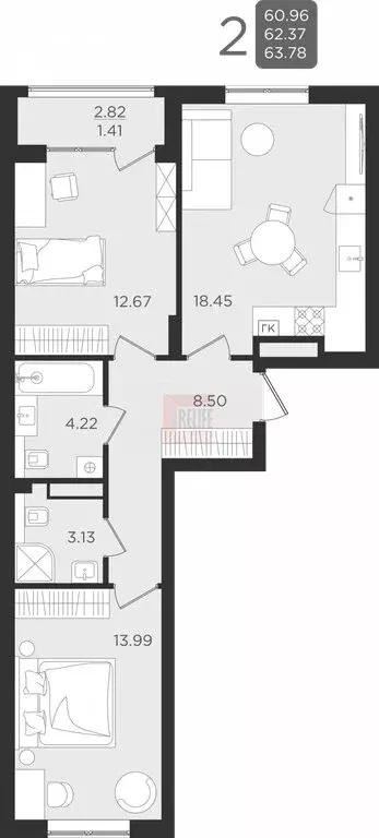 2-комнатная квартира: Калининград, улица Старшины Дадаева, 55к2 (62.2 ... - Фото 0