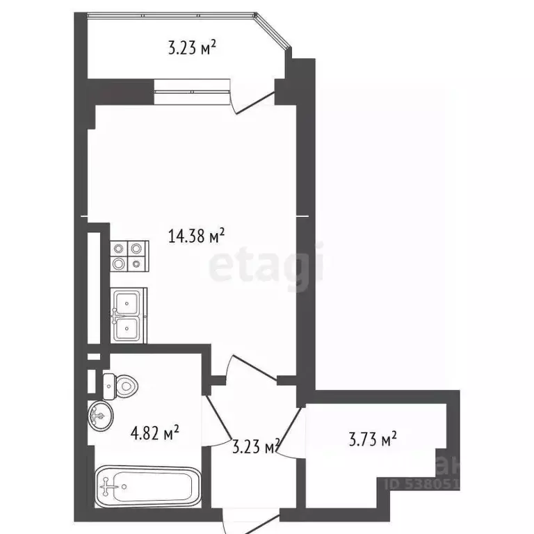 Студия Ростовская область, Ростов-на-Дону Тибетская ул., 1Бс1 (30.0 м) - Фото 1