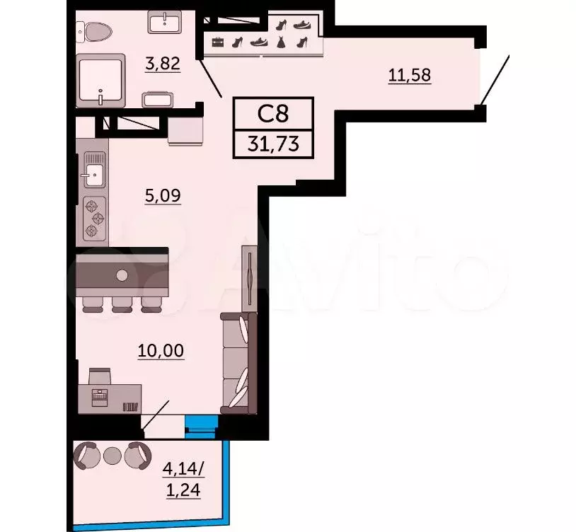 Квартира-студия, 32 м, 3/26 эт. - Фото 1