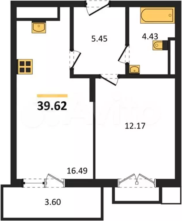 1-к. квартира, 39,6 м, 7/7 эт. - Фото 0