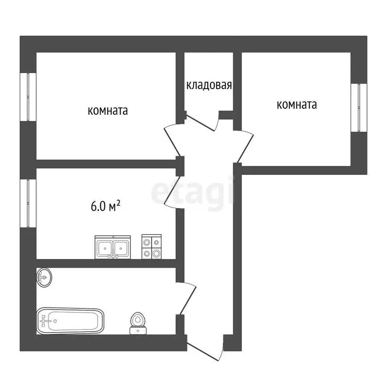 Квартира, 2 комнаты, 46.2 м - Фото 0