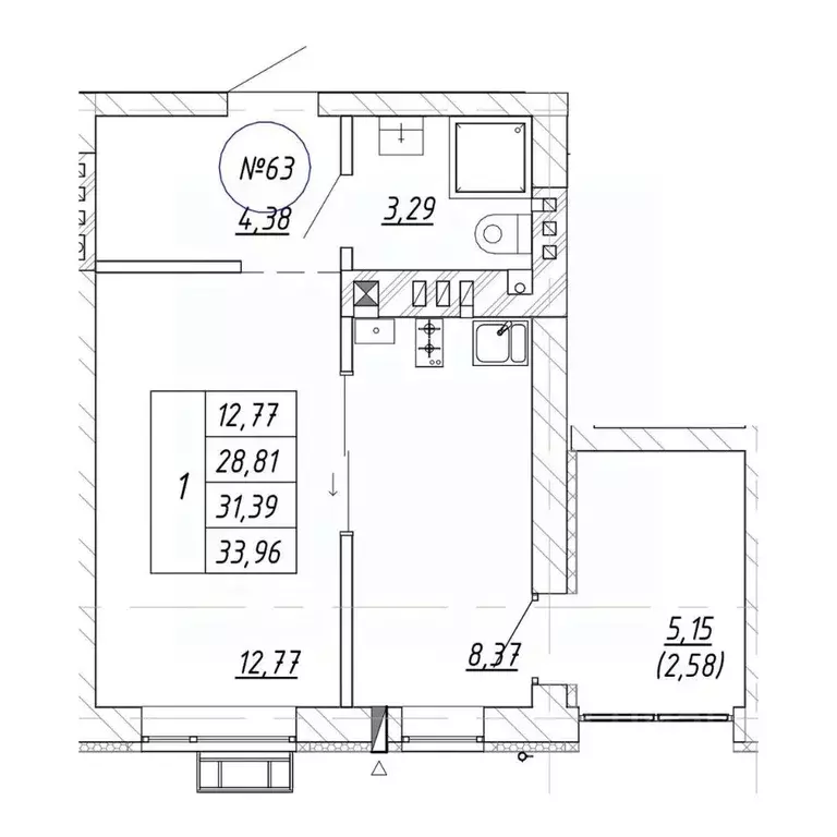 1-к кв. Калининградская область, Зеленоградск  (33.96 м) - Фото 1