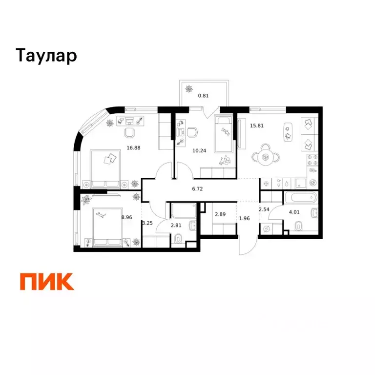 3-к кв. Татарстан, Казань Таулар жилой комплекс, 3 (76.88 м) - Фото 1