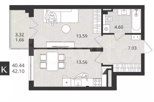 1-к. квартира, 40,4 м, 4/4 эт. - Фото 1