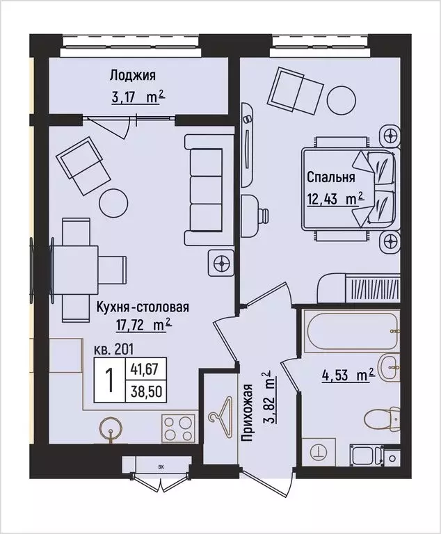 1-комнатная квартира: Нижний Новгород, Литературная улица, 5 (41.67 м) - Фото 1
