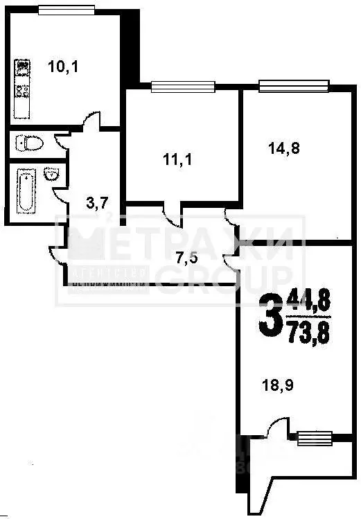 3-к кв. Московская область, Королев ул. Калининградская, 6 (73.6 м) - Фото 2