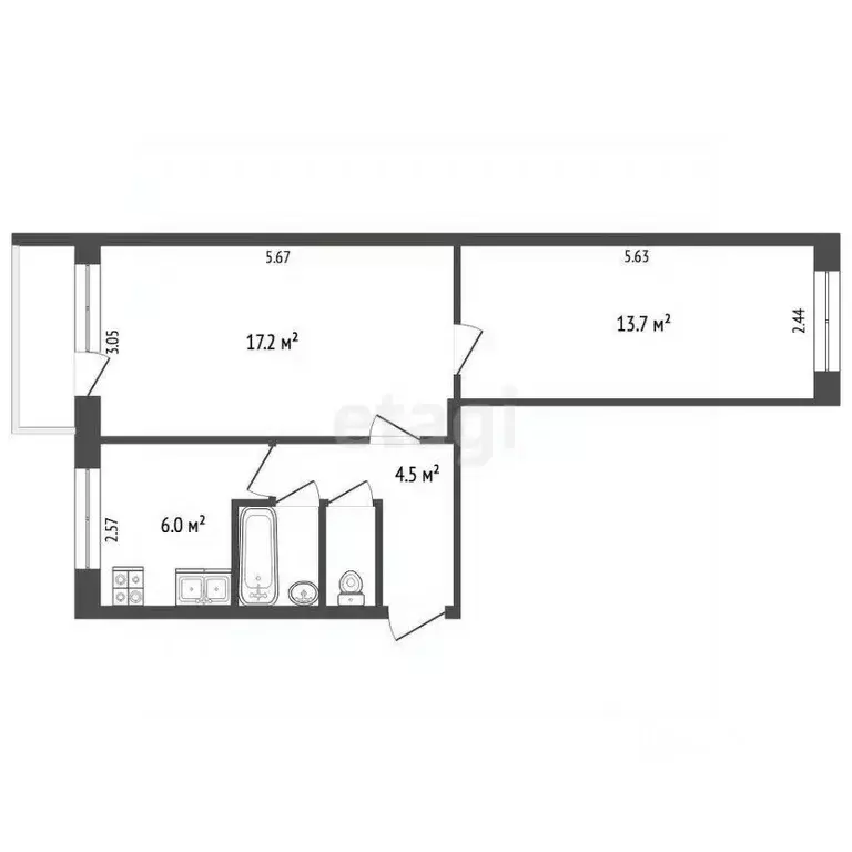 2-к кв. Вологодская область, Вологда ул. Ветошкина, 50 (44.7 м) - Фото 2