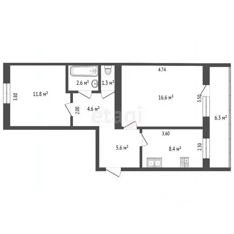 2-к кв. Архангельская область, Котлас просп. Мира, 46А (50.1 м) - Фото 1