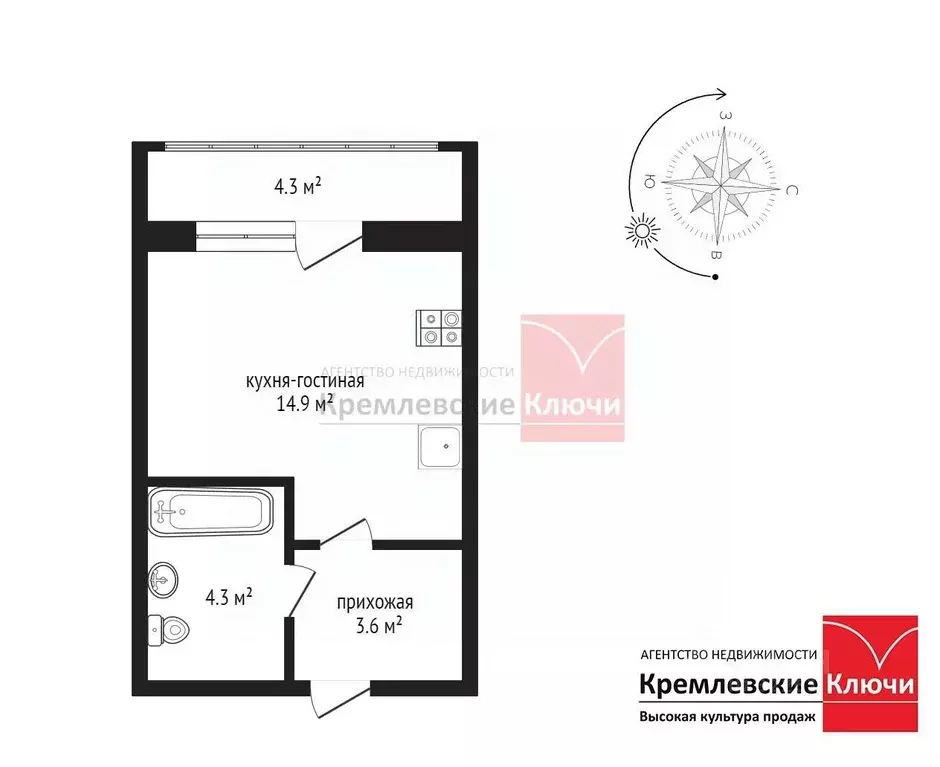 Студия Санкт-Петербург Комендантский просп., 59к1 (22.9 м) - Фото 2