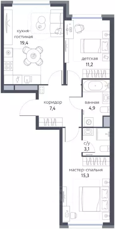 3-к кв. Москва Сиреневый парк жилой комплекс (61.3 м) - Фото 0