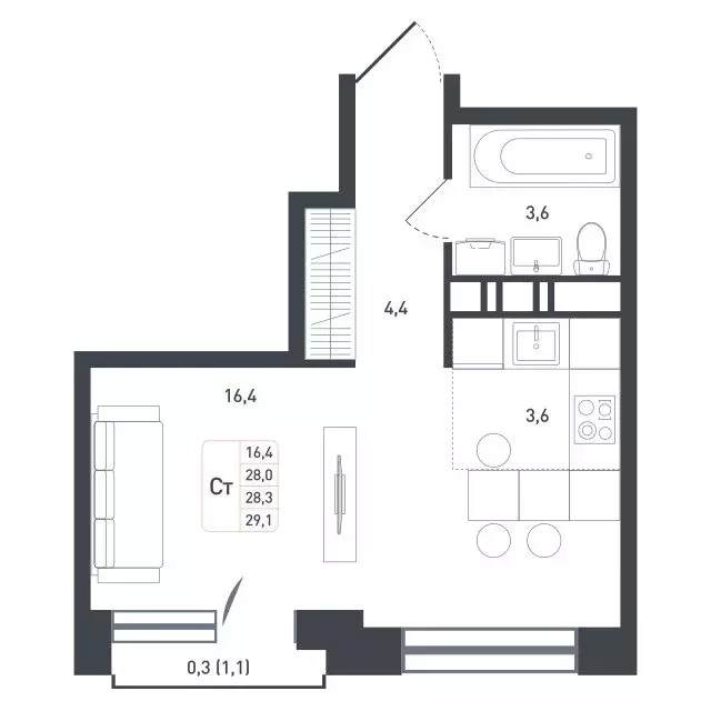 Квартира-студия: Московская область, городской округ Подольск, деревня ... - Фото 1