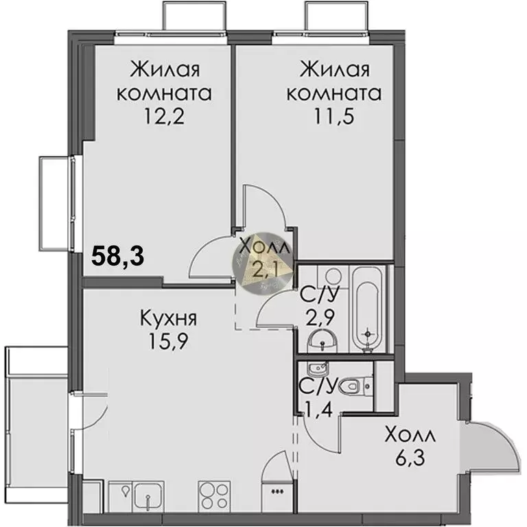 2-комнатная квартира: Санкт-Петербург, Лиговский проспект, 242 (58.3 ... - Фото 1