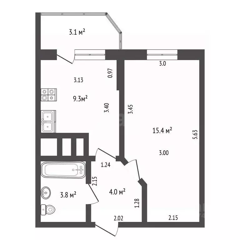 1-к кв. Санкт-Петербург ул. Русановская, 11 (35.0 м) - Фото 2
