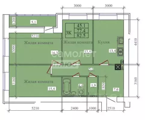 3-к кв. Ивановская область, Иваново ул. Павла Большевикова, 50к6 (82.5 ... - Фото 1