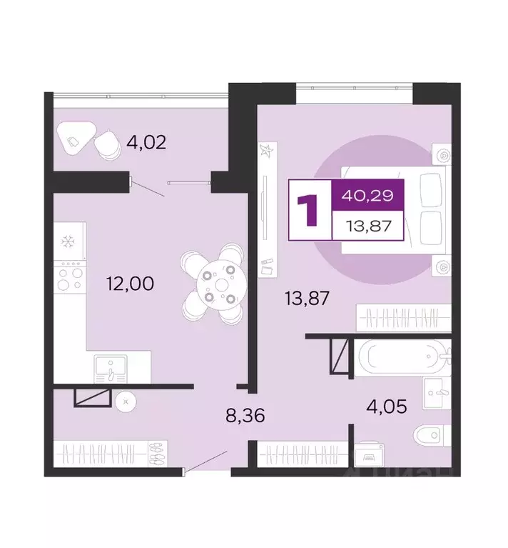 1-к кв. Брянская область, Брянск ул. Ильи Иванова (40.29 м) - Фото 1