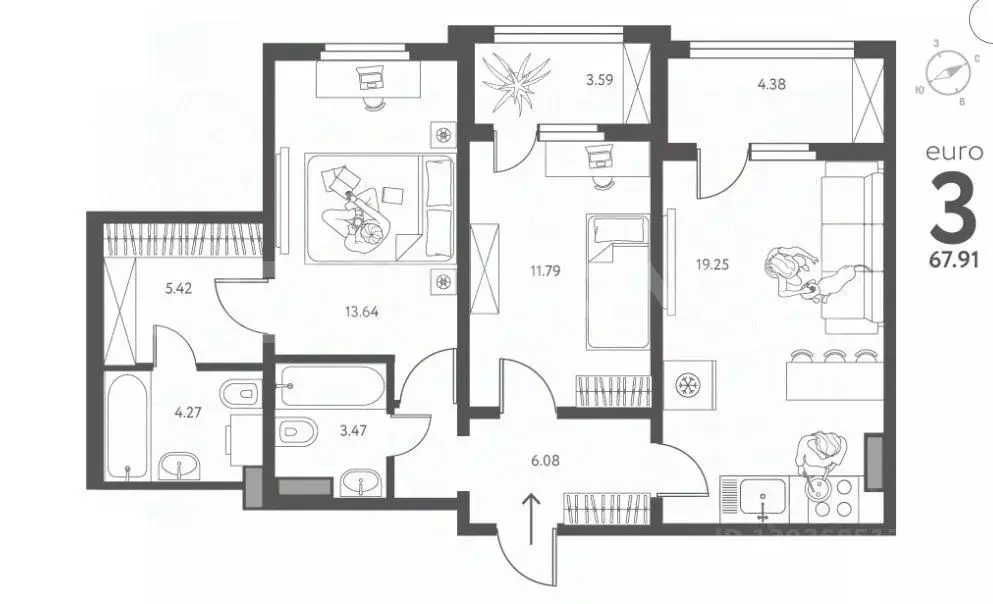 3-к кв. Липецкая область, Липецк ул. Перова, 2Г (67.06 м) - Фото 1