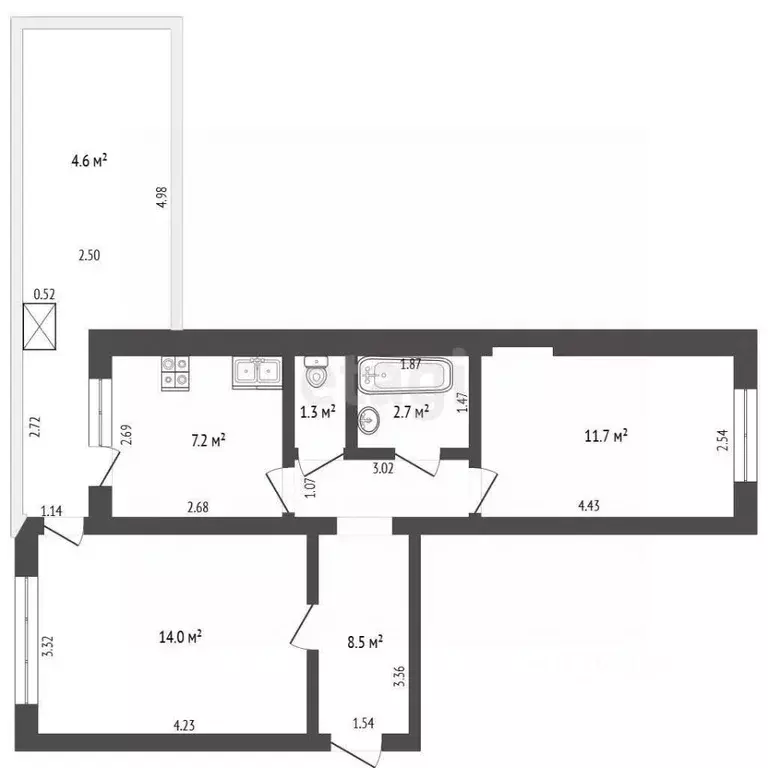 2-к кв. Калининградская область, Зеленоградск ул. Крылова, 1А (50.0 м) - Фото 2