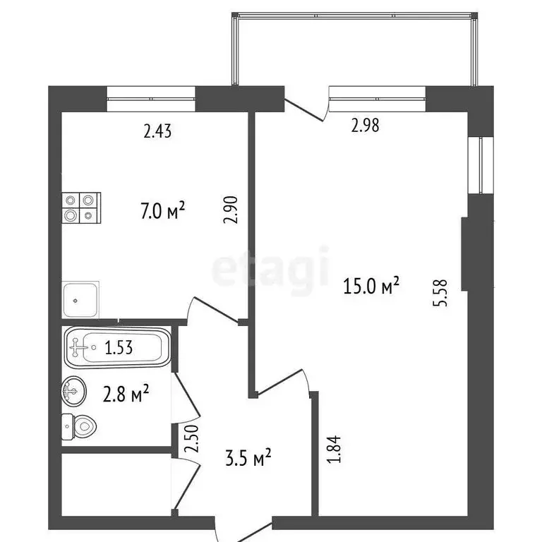 1-комнатная квартира: Челябинск, Комсомольский проспект, 24 (29.5 м) - Фото 0