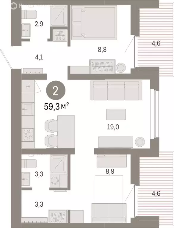 2-комнатная квартира: Екатеринбург, жилой комплекс Брусника в ... - Фото 1