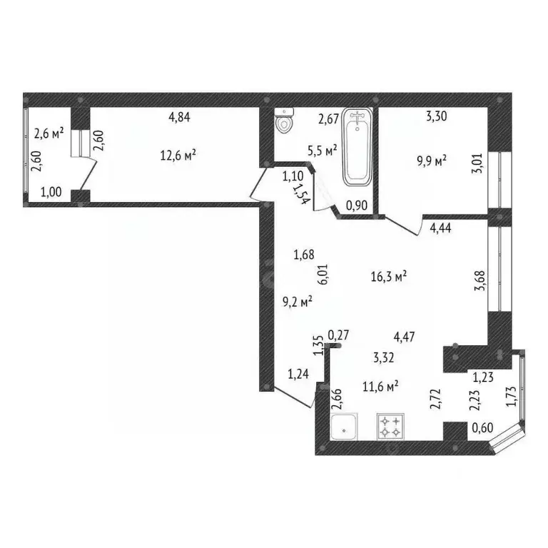 3-к кв. Башкортостан, Уфа Дуванский бул., 24/1 (70.0 м) - Фото 2