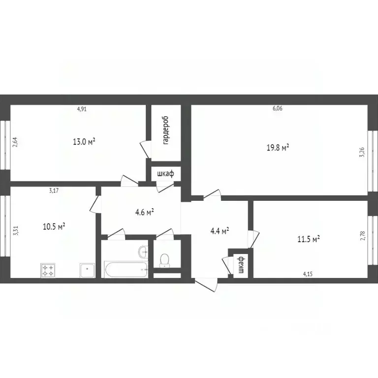 3-к кв. Ямало-Ненецкий АО, Новый Уренгой Юбилейная ул., 1А (69.1 м) - Фото 2