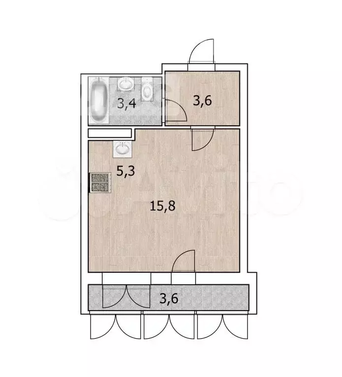 квартира-студия, 28,3 м, 4/16 эт. - Фото 0