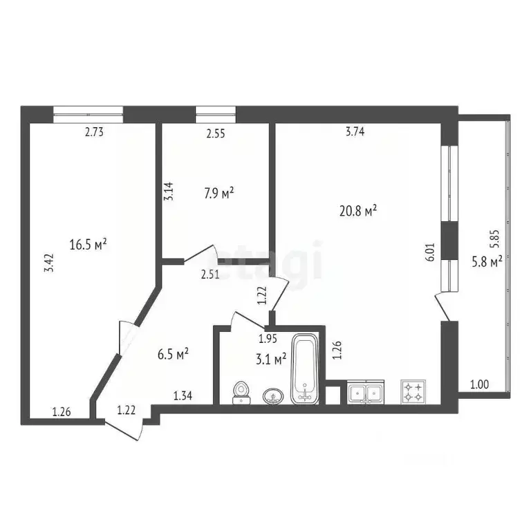 2-к кв. Саха (Якутия), Покровск ул. Степана Ефремова, 56 (54.8 м) - Фото 2
