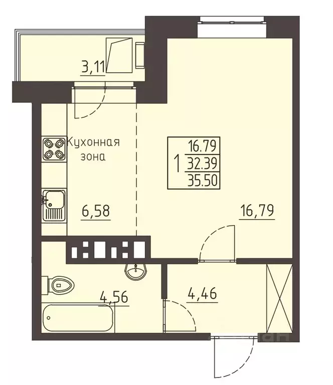 1-к кв. Иркутская область, Иркутск ул. Рылеева (35.5 м) - Фото 0