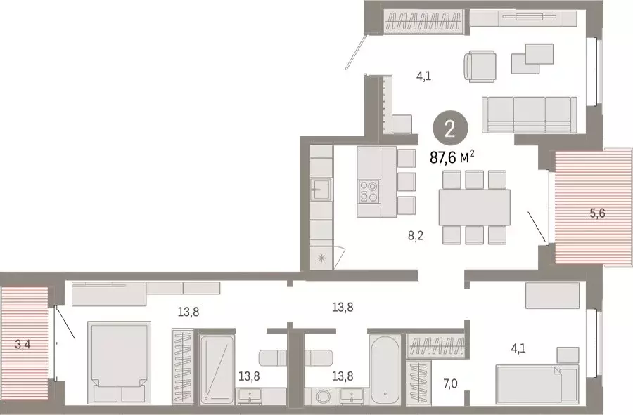 2-комнатная квартира: Тюмень, жилой комплекс На Минской (68.58 м) - Фото 1