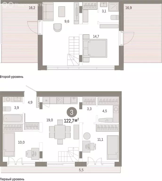 3-комнатная квартира: Тюмень, жилой комплекс Республики 205 (122.73 м) - Фото 1