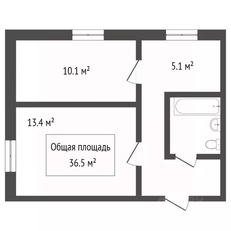 2-к кв. Томская область, Томск ул. Смирнова, 26 (37.0 м) - Фото 2