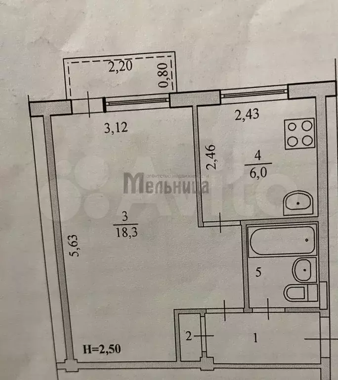 1-к. квартира, 31,1 м, 3/5 эт. - Фото 0