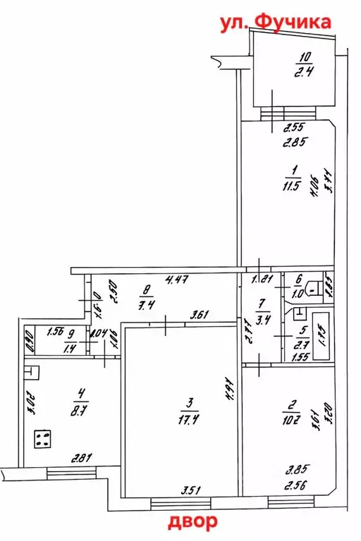 3-к кв. Татарстан, Казань ул. Юлиуса Фучика, 131 (66.1 м) - Фото 2