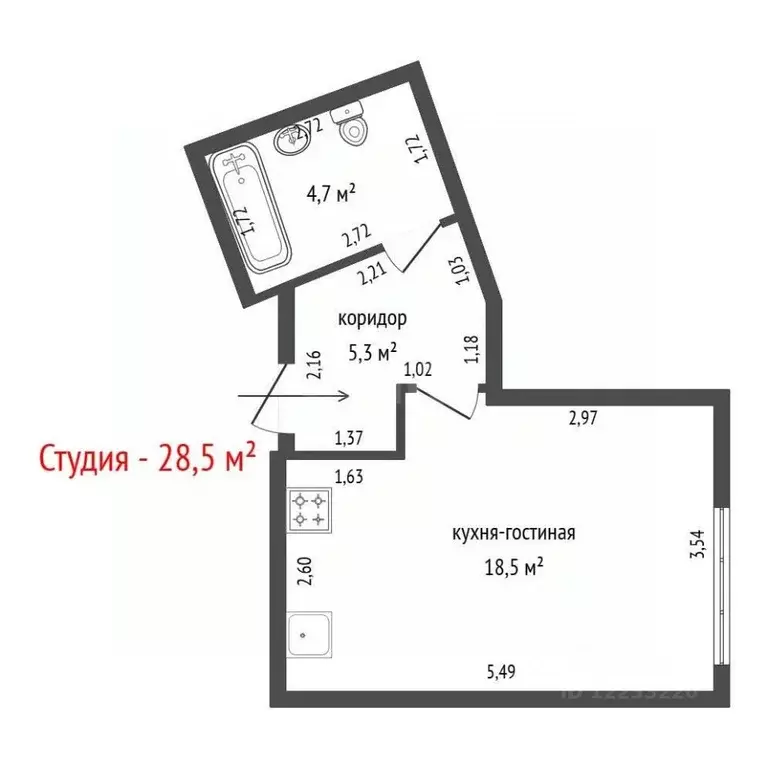 Студия Свердловская область, Екатеринбург ул. Счастливая, 3 (28.5 м) - Фото 1