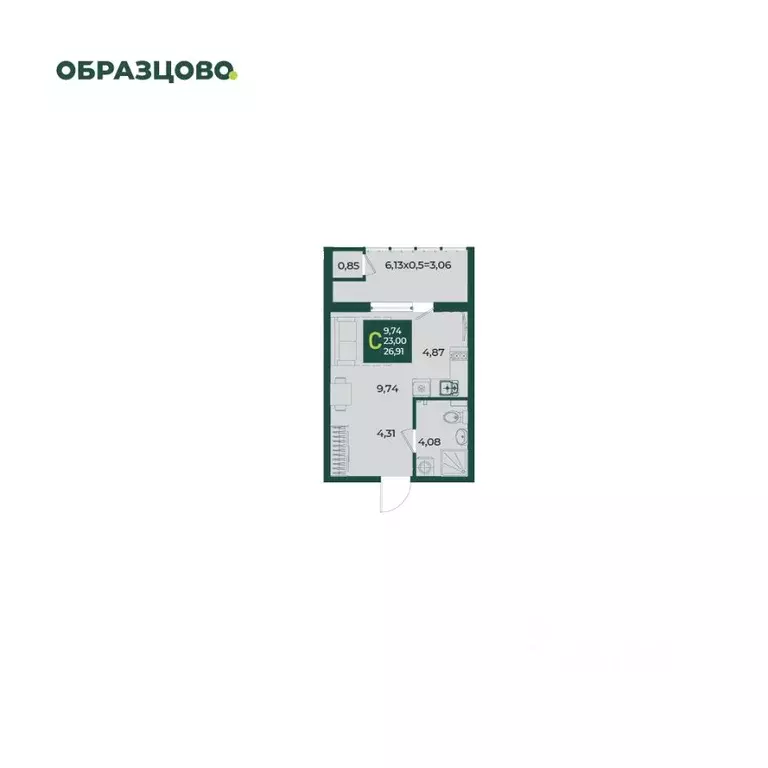 Студия Краснодарский край, Краснодар Образцово мкр,  (26.91 м) - Фото 0