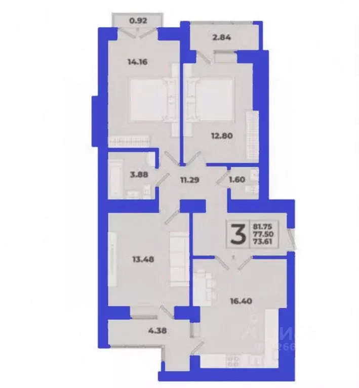 3-к кв. Калининградская область, Калининград ул. Флагманская, 3 (82.0 ... - Фото 0