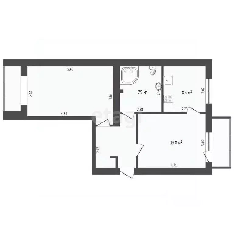 2-к кв. Тюменская область, Тюмень ул. Седова, 15 (60.0 м) - Фото 1