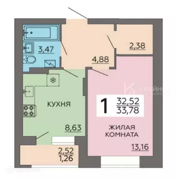 Продаётся 1-к квартира, 33.78 м - Фото 1