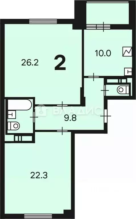 Квартира, 2 комнаты, 73.5 м - Фото 1