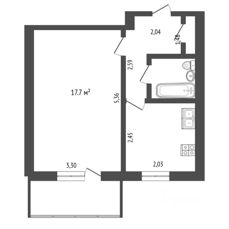 1-к кв. Тюменская область, Тюмень ул. Станционная, 14 (32.3 м) - Фото 2