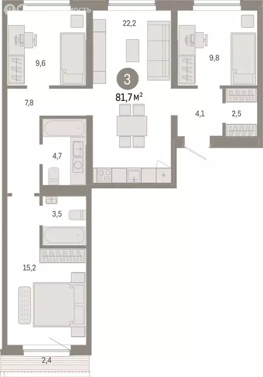 3-комнатная квартира: Новосибирск, Большевистская улица, с49 (81.73 м) - Фото 1