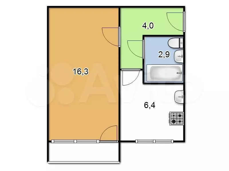 1-к. квартира, 28 м, 3/5 эт. - Фото 0