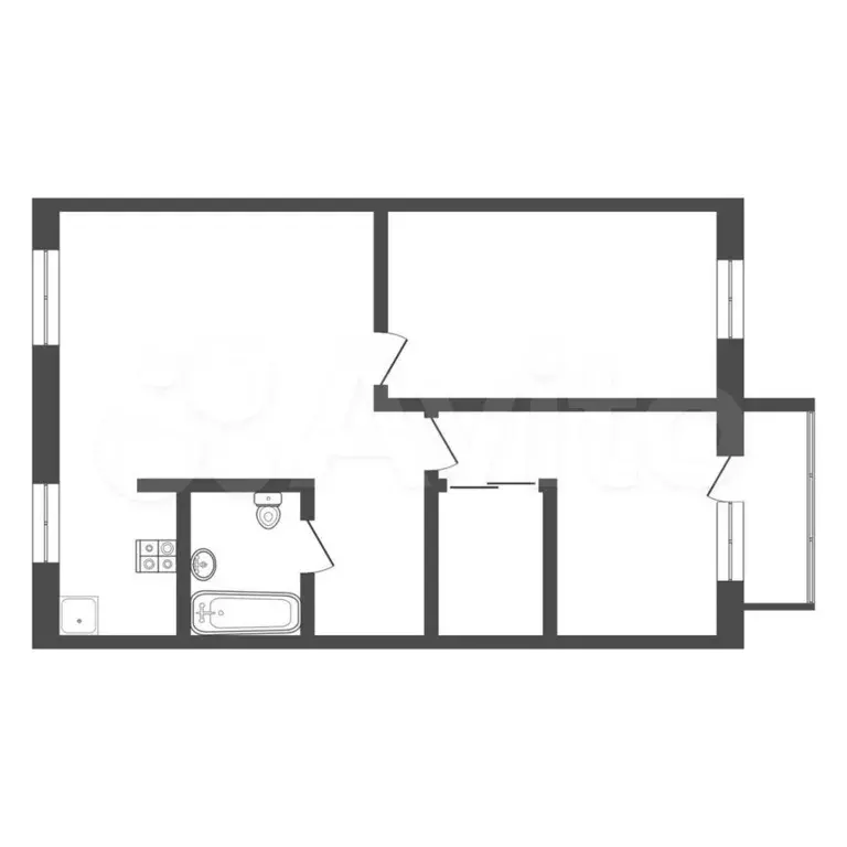 2-к. квартира, 59,6 м, 2/5 эт. - Фото 0